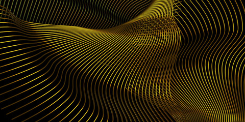 Abstract composition with Golden lines for the background. Visual effect. 3D rendering.