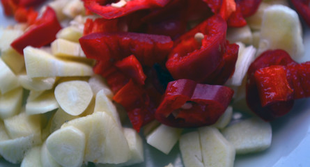 Chopped garlic and red pepper for preservation