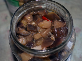 Fried eggplant cubes. conservation for the winter.