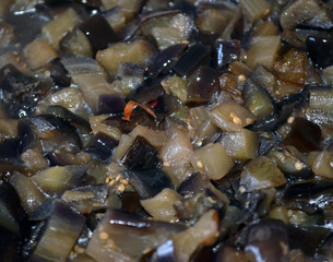 Fried eggplant cubes. conservation for the winter.