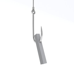 3D illustration of letter caught on a fish hook