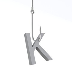 3D illustration of letter caught on a fish hook