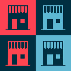 Pop art Coffee shop icon isolated on color background. Vector Illustration.