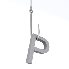 Obraz premium 3D illustration of letter caught on a fish hook
