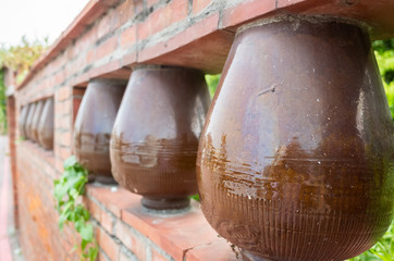 brick wall with pottery decoration