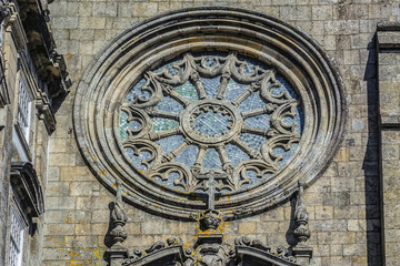 Architectural fragments of Porto Church of Saint Francis (Igreja de Sao Francisco, 1410) - a fine example of Gothic architecture in the city. Porto, Portugal.