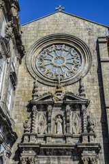 Fototapeta na wymiar Architectural fragments of Porto Church of Saint Francis (Igreja de Sao Francisco, 1410) - a fine example of Gothic architecture in the city. Porto, Portugal.