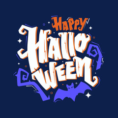 Obraz premium Happy Halloween vector lettering. Holiday lettering for banner. Happy Halloween poster, greeting card, party invitation. Vector illustration.