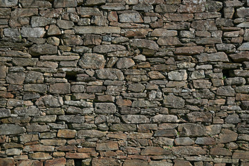 Close-up View of Large Horizontally Coursed Traditional Spanish Dry Stone Garden Wall Face 