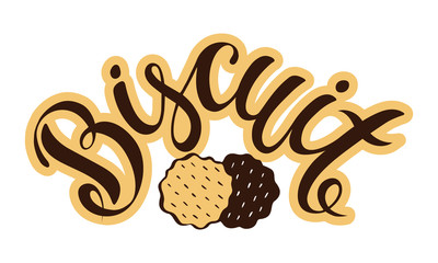 Designer color lettering biscuit. Isolated object on white background. Isolated object on white background. Template for logo, label, packaging. Hand drawn inscription logotype, sticker