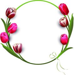 Wreath of spring tulips, floral round frame, decorative design, vector illustration