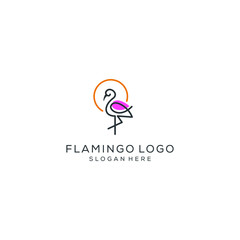 minimalist monoline line art flamingo logo design vector