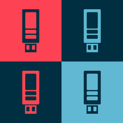 Pop art USB flash drive icon isolated on color background. Vector.