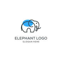 minimalist monoline line art elephant logo design vector
