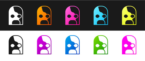 Set Mexican wrestler icon isolated on black and white background. Vector.