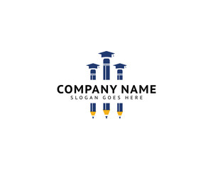 Education Logo Design with Pencil Icon and Graduation Hat