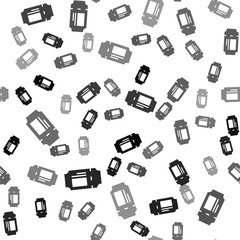 Black Museum ticket icon isolated seamless pattern on white background. History museum ticket coupon event admit exhibition excursion. Vector.