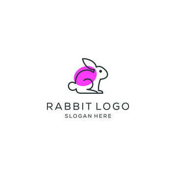 minimalist monoline line art rabbit logo design vector