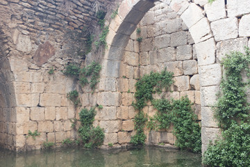 Fototapeta na wymiar Old stone wall in the ancient castle Nimrod in Golan Heights, Israel.