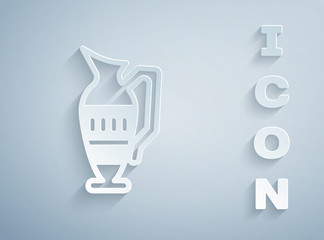 Paper cut Ancient amphorae icon isolated on grey background. Paper art style. Vector.