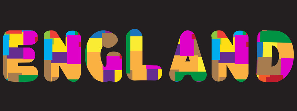 The word England, a concept written in colorful abstract typography. Vector illustration.