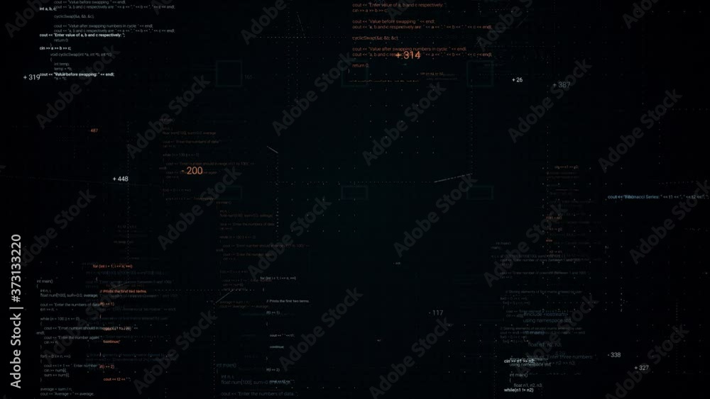 Poster abstract flight through moving computer code on black background with 3d effect. animation. lines of
