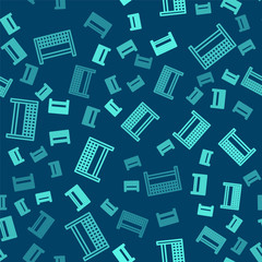 Green line Ribbon in finishing line icon isolated seamless pattern on blue background. Symbol of finish line. Sport symbol or business concept. Vector Illustration.