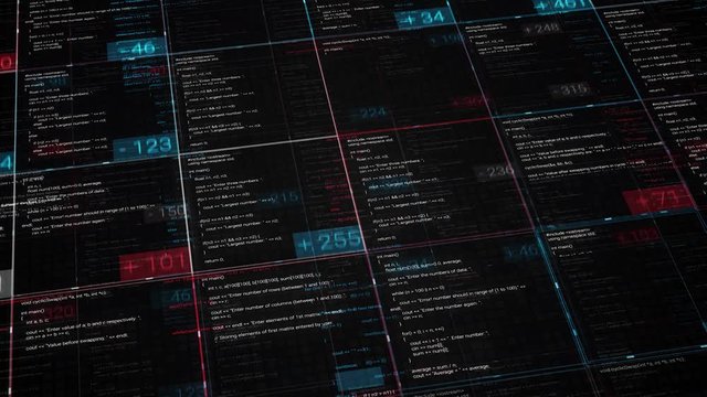 Hacking activities on computer black screen. Animation. Cybercrime network activities with hacker terminal lines on black background, seamless loop.