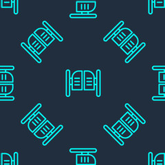 Green line Old western swinging saloon door icon isolated seamless pattern on blue background. Vector Illustration.