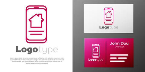 Logotype line Online real estate house on smartphone icon isolated on white background. Home loan concept, rent, buy, buying a property. Logo design template element. Vector Illustration.