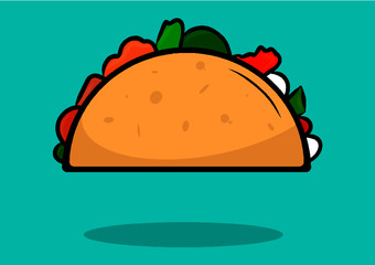 Mexican taco with meat and spices on a green background