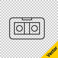 Black line VHS video cassette tape icon isolated on transparent background. Vector Illustration.