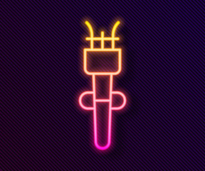 Glowing neon line Torch flame icon isolated on black background. Symbol fire hot, flame power, flaming and heat. Vector.
