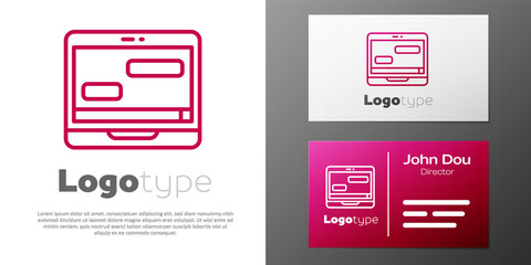 Logotype line New chat messages notification on laptop icon isolated on white background. Smartphone chatting sms messages speech bubbles. Logo design template element. Vector.