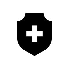 Obraz premium Medical health protection shield cross. Protected medicine guard shield icon concept. Safety mark badge