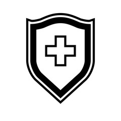 Medical health protection shield cross. Protected medicine guard shield icon concept. Safety mark badge