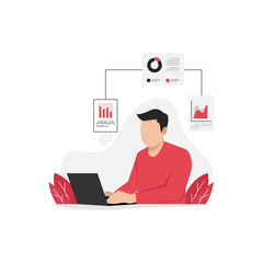 man work use laptop flat illustration