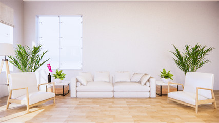 Vintage Sofa wooden japan design, on room interior wooden floor .3D rendering