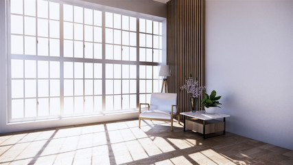 The decoration of the room in Japanese style combined with modern style.with armchair and plants decoration.3D rendering