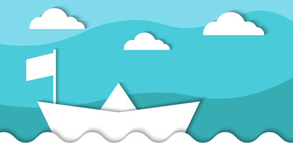 Boat on sea papercut abstract background vector illustration best for background, branding and wallpaper backdrop, flat lay