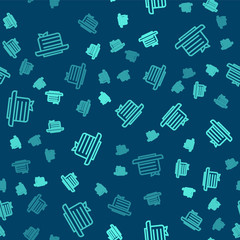 Green line Medovik icon isolated seamless pattern on blue background. Honey layered cake or russian cake Medovik on plate. Vector.