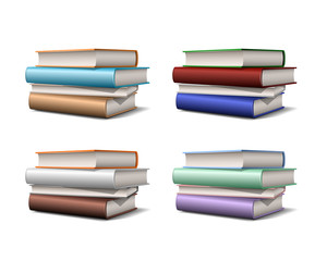 Set of Stacks of colorful books. Books various colors isolated on white