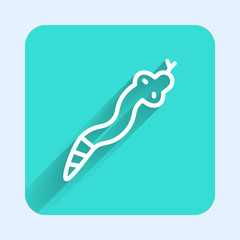 White line Snake icon isolated with long shadow. Green square button. Vector.