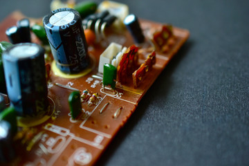 Electronic Board with radio elements close up