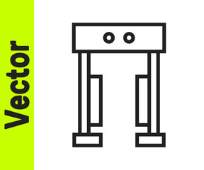 Black line Metal detector icon isolated on white background. Airport security guard on metal detector check point. Vector.