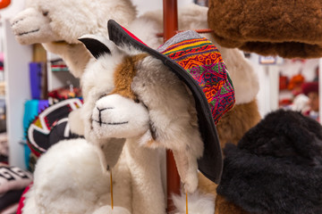 Handmade alpaca textile products in Cusco, Peru