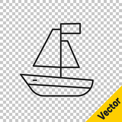 Black line Toy boat icon isolated on transparent background. Vector.