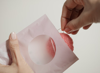 Konjac sponge pink. 100% natural. Hands. Cosmetic. Clay. Cleansing. Hands.