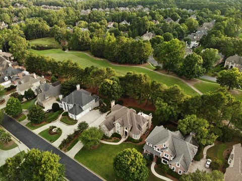 Aerial view of an upscale sub division in Suburbs of Atlanta, GA , USA