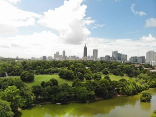 Fototapeta na wymiar created by dji cameraThe famous Piedmont park in downtown Atlanta shot from above by drone